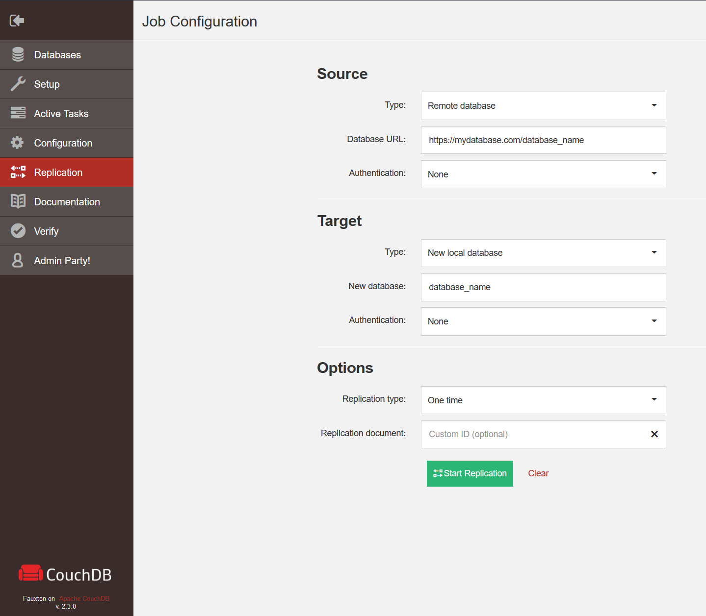 Starting a CouchDB replication job